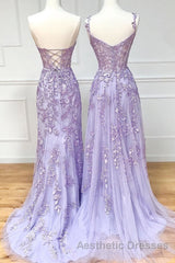 Sweetheart Neck Purple Lace Long Evening Prom Dresses, Strapless Purple Formal Dresses, Mermaid Purple Evening Dresses