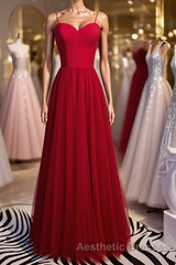 Sweetheart Neck Red Long Evening Prom Dresses, Red Long Formal Evening Dresses