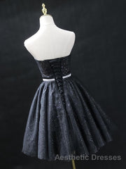 Sweetheart Neck Short Black Evening Prom Dresses, Little Black Formal Evening Graduation Dresses