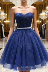 Sweetheart Neck Short Blue Evening Prom Dresses, Short Blue Formal Homecoming Graduation Dresses