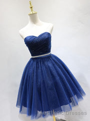 Sweetheart Neck Short Blue Evening Prom Dresses, Short Blue Formal Homecoming Graduation Dresses