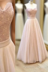 Sweetheart Neck Tulle Lace Long Evening Prom Dresses, Lace Evening Dresses
