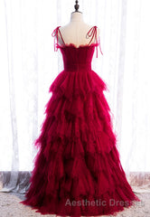 A-Line Long Spaghetti Strap Evening Prom Dresses, Cute Layers Tulle Evening Prom Dresses