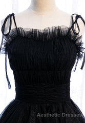 A-Line Long Spaghetti Strap Evening Prom Dresses, Cute Layers Tulle Evening Prom Dresses