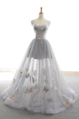 Gray Long Evening Prom Dresses with Butterfly, New Arrival Unique Evening Prom Dresses