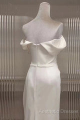 Timeless Mermaid Off The Shoulder Short Sleeves White Satin Wedding Dresses