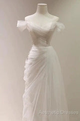 Timeless Mermaid Off The Shoulder Tulle White Wedding Dresses