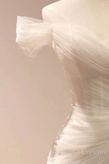 Timeless Mermaid Off The Shoulder Tulle White Wedding Dresses