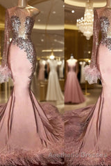 Trumpet/Mermaid One-Shoulder Chapel Train Elastic Woven Satin Evening Prom Dresses With Feather