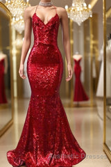 Trumpet/Mermaid Spaghetti Straps Sweep Train Sequins Evening Prom Dresses