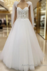 Tulle Sweetheart Lace-Up A-Line Long Wedding Dresses
