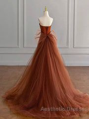 Unique Mermaid Satin Brown Long Evening Prom Dresses, Brown Long Evening Dresses