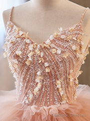 Unique Orange V Neck Tulle Sequin Orange Pink Long Quinceanera Dress