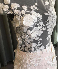 Unique Round Neck Tulle Lace Long Evening Prom Dresses, Lace Evening Dresses