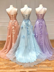 Unique sweetheart neck tulle lace long Evening Prom Dresses A line evening Dresses