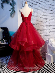 V Neck Burgundy Evening Prom Dresses, Wine Red V Neck Formal Evening Dresses