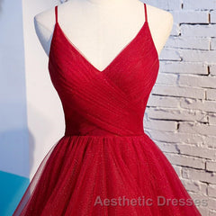 V Neck Burgundy Evening Prom Dresses, Wine Red V Neck Formal Evening Dresses