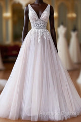 V Neck Champagne Lace Wedding Dresses, V Neck Champagne Lace Formal Evening Prom Dresses