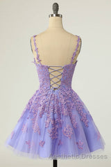 V-Neck Lilace Tulle A-Line Short Party Dresses with Appliques