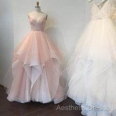V Neck Organza Ruffles Princess Wedding Gowns Sexy