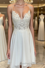 V Neck Short Lace Evening Prom Dresses, Cute Short V Neck Lace Formal Homecoming Dresses