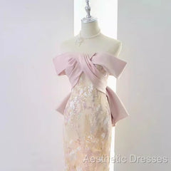 Vintage A Line Strapless Party Dresses Pink Evening Prom Dresses