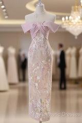 Vintage A Line Strapless Party Dresses Pink Evening Prom Dresses