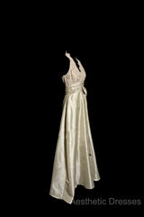 Vintage A Line V Neckline Champagne Lace Evening Prom Gown Fairy Evening Prom Dresses