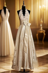 Vintage A Line V Neckline Champagne Lace Evening Prom Gown Fairy Evening Prom Dresses