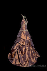 Vintage Ball Gown Halter Brown Sleeveless Long Evening Prom Gown Fairy Evening Prom Dresses