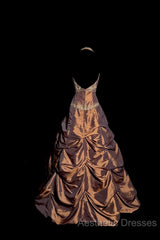 Vintage Ball Gown Halter Brown Sleeveless Long Evening Prom Gown Fairy Evening Prom Dresses