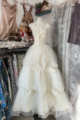 Vintage Ball Gown Spaghetti Straps Sleeveless Long White Evening Dresses Evening Prom Dresses