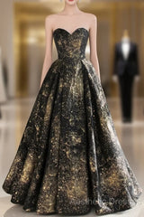 Vintage Ball Gown Sweetheart Sleeveless Long Evening Prom Gown Fairy Black Evening Prom Dresses