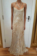 Vintage Champagne Floral Evening Prom Dresses Mermaid Birthday Outfits