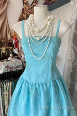 Vintage Fashion A Line Spaghetti Straps Light Blue Floor Length Evening Dresses Evening Prom Dresses