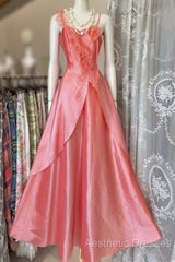Vintage Fashion A Line Spaghetti Straps Pink Floor Length Evening Dresses Evening Prom Dresses