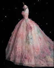 Vintage Fashion Ball Gown Strapless Pink Floral Floor Length Evening Dresses Evening Prom Dresses