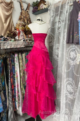 Vintage Fashion Mermaid Strapless Hot Pink Floor Length Evening Dresses Evening Prom Dresses