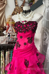 Vintage Fashion Mermaid Strapless Hot Pink Floor Length Evening Dresses Evening Prom Dresses