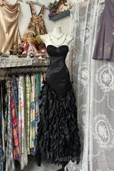 Vintage Fashion Mermaid Sweetheart Black Floor Length Evening Dresses Evening Prom Dresses