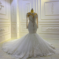 Vintage Long Sleeve Appliques Lace Beading Sequins Mermaid Wedding Dresses