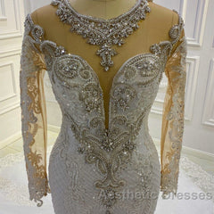 Vintage Long Sleeve Appliques Lace Beading Sequins Mermaid Wedding Dresses