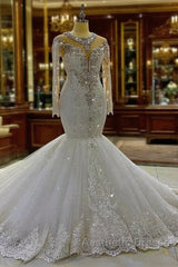 Vintage Long Sleeve Appliques Lace Beading Sequins Mermaid Wedding Dresses