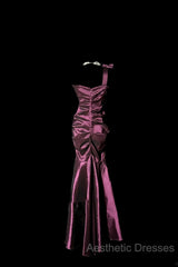 Vintage Mermaid One Shoulder Sleeveless Long Evening Prom Gown Fairy Evening Prom Dresses