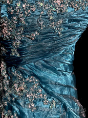 Vintage Mermaid Strapless Tulle Blue Long Evening Prom Gown Fairy Evening Prom Dresses