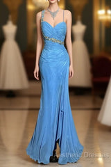 Vintage Mermaid Sweetheart Blue Chiffon Long Evening Prom Gown Fairy Evening Prom Dresses