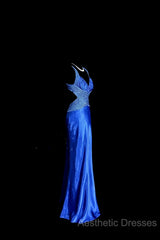 Vintage Mermaid Sweetheart Neckline Royal Blue Satin Backless Evening Prom Gown Fairy Evening Prom Dresses