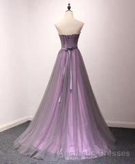 Pruple Tulle Sweetheart Neck Long Evening Prom Dresses, Evening Prom Dresses