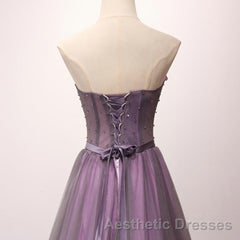Pruple Tulle Sweetheart Neck Long Evening Prom Dresses, Evening Prom Dresses