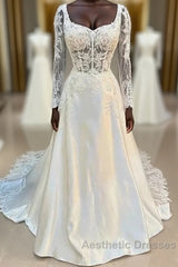 White Long Sleeve A-Line Wedding Dresses